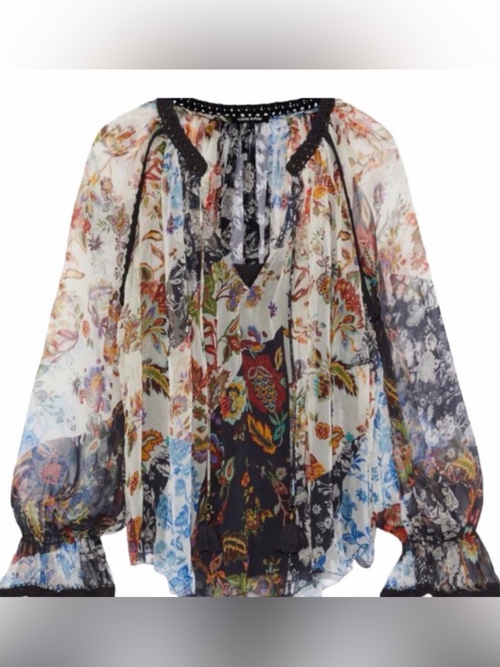 Anthropologie Love The Label Floral Sheer Boho Peasant Blouse XS